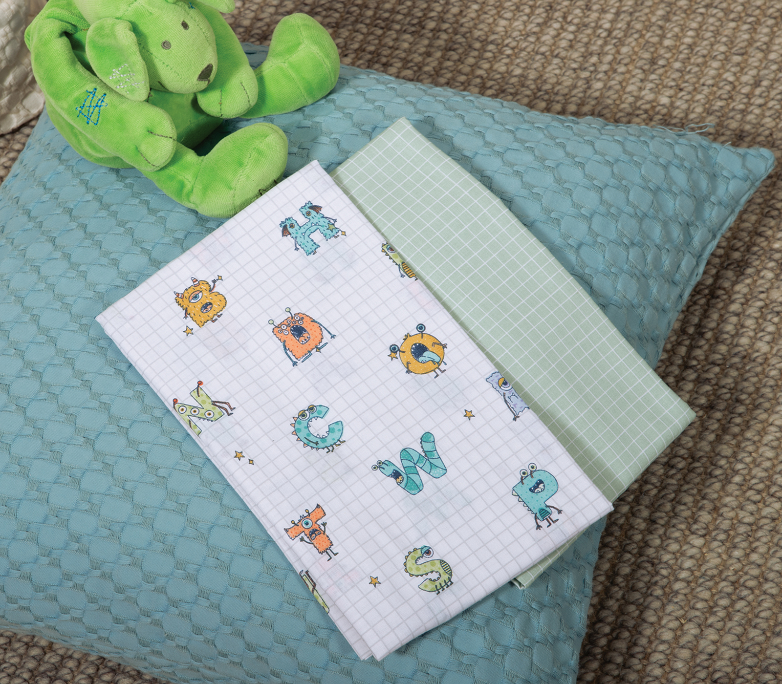 Βρεφικά Σεντόνια Λίκνου Nef-Nef Homeware Alphabet Monster Pistachio  