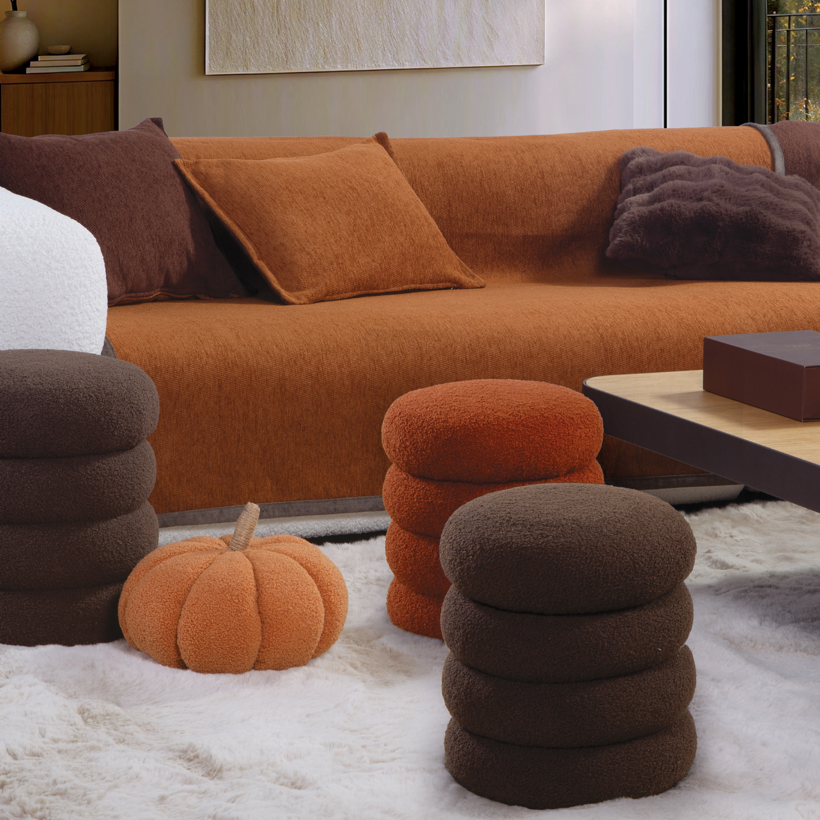 Μπουκλέ Σκαμπό Nef-Nef Homeware Stool 35X40 Βrown