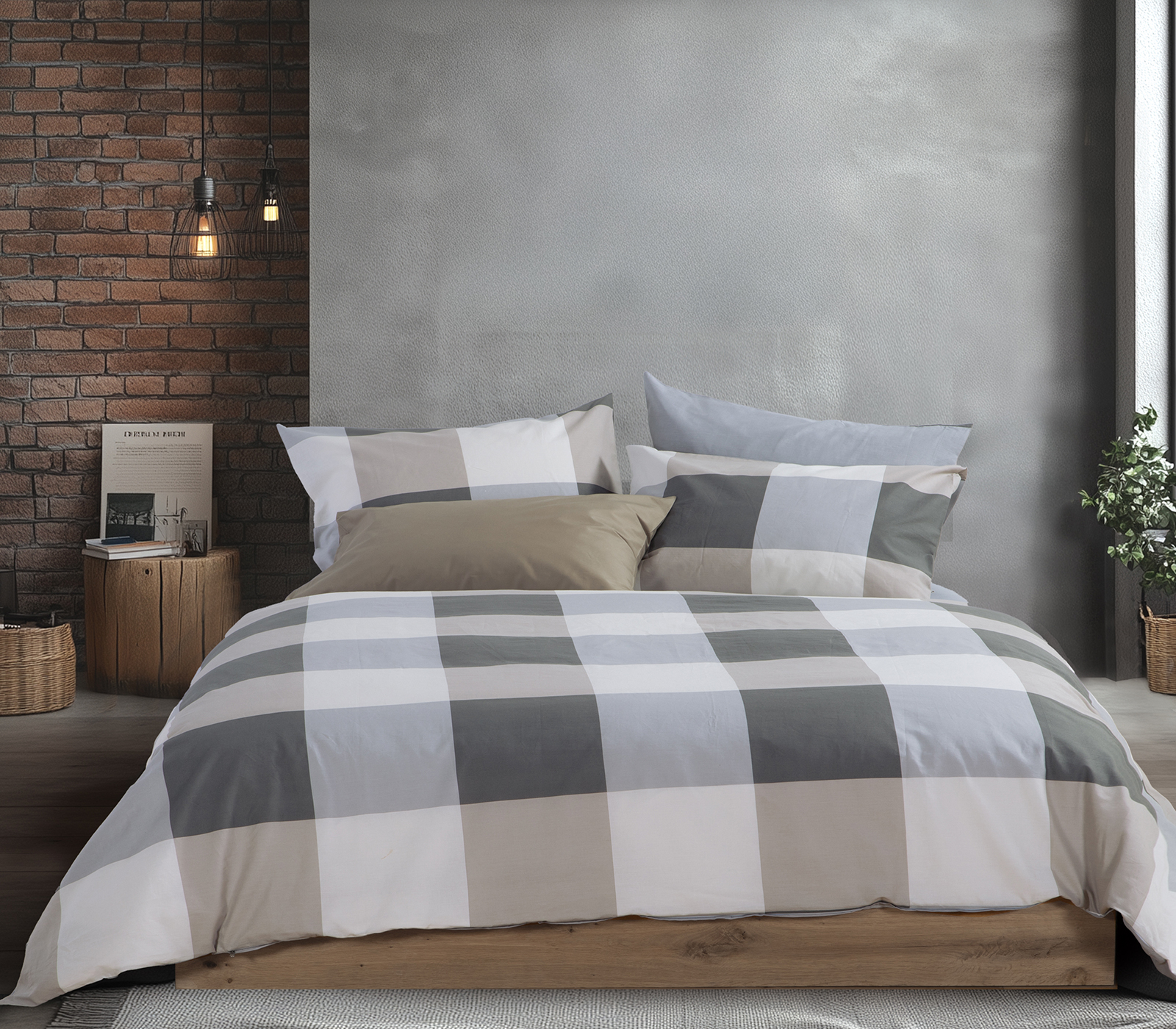 Σεντόνια Διπλά Nef-Nef Homeware (Σετ) Casual Check 200x270 Grey