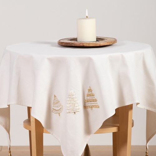 Χριστουγεννιάτικο Τραπεζομάντηλο Nef-Nef Gold Trees 100X100 White