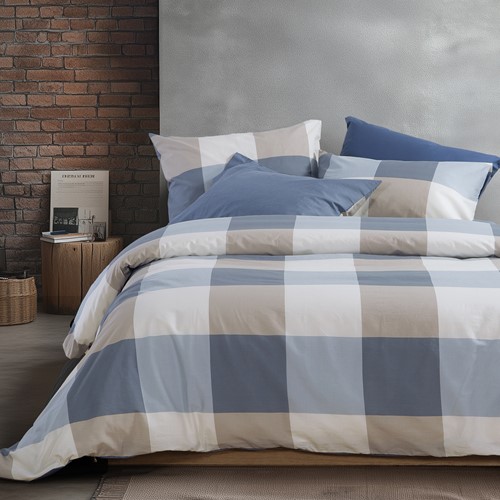 Σεντόνια Μονά Nef-Nef Homeware (Σετ) Casual Check 170x270 Denim