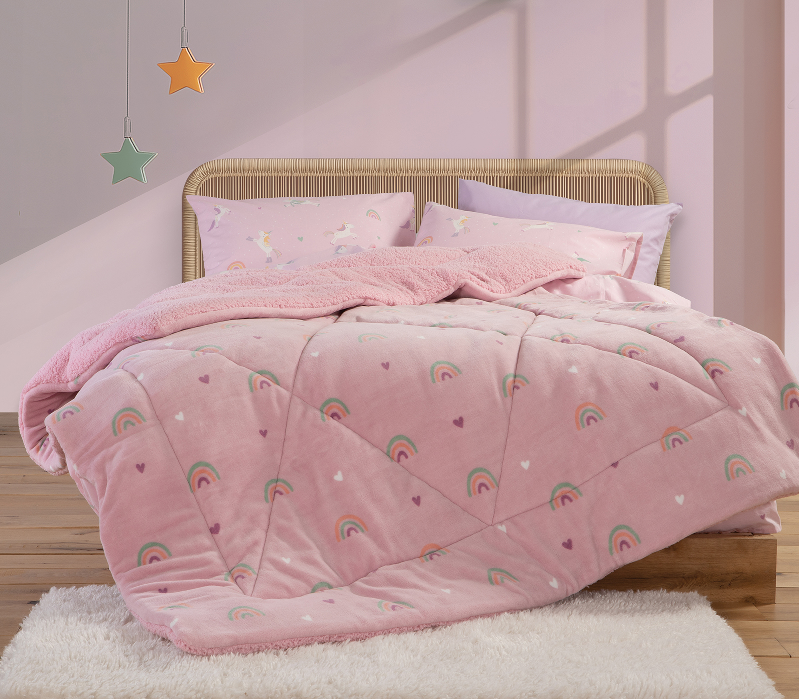 Παιδικό Κουβερτοπάπλωμα Nef-Nef Homeware Unicorns Style 160x220 Pink 