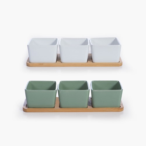 Μπόλ Με Δίσκο Nef-Nef Homeware 3τμχ Sage White