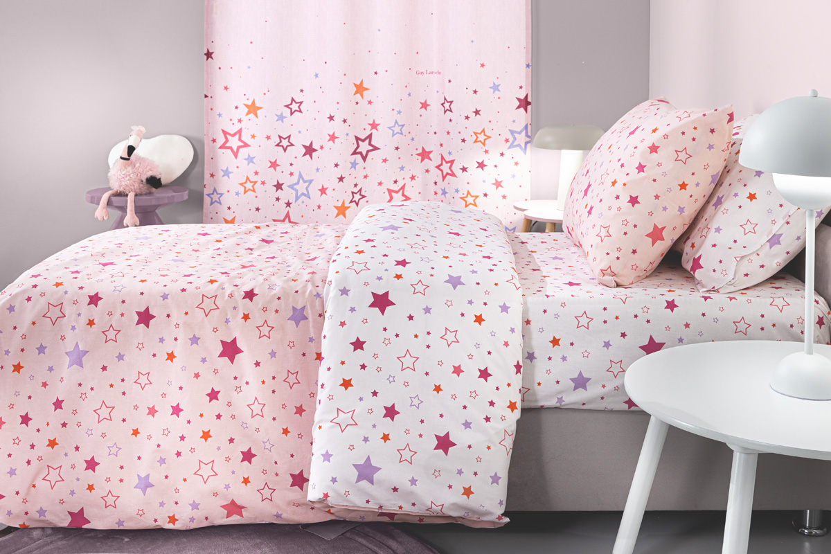 Παιδικά Σεντόνια Guy Laroche (Σετ) Starland Pink 100X200+28 Με Λάστιχο