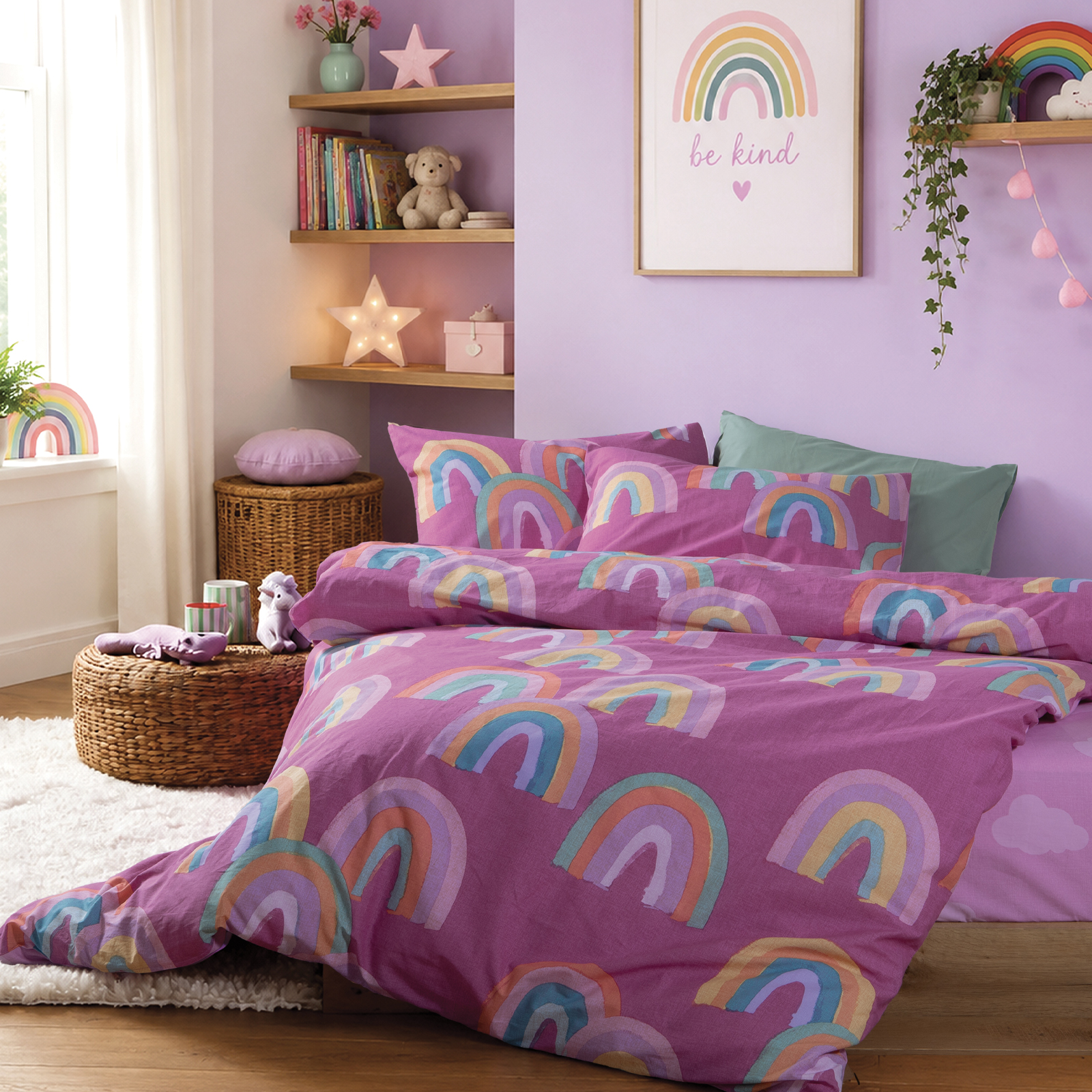 Παιδικά Σεντόνια Nef-Nef Homeware Μονά (Σετ) με Λάστιχο Raibow Mood Fuchsia 170x260 