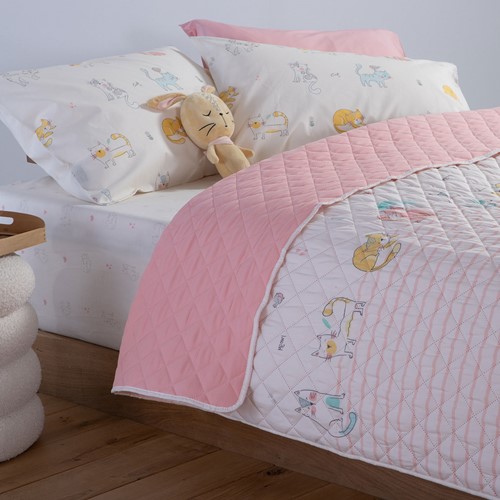 Παιδικό Κουβερλί Nef-Nef Homeware Cat Life 180X240 Ecru/Pink