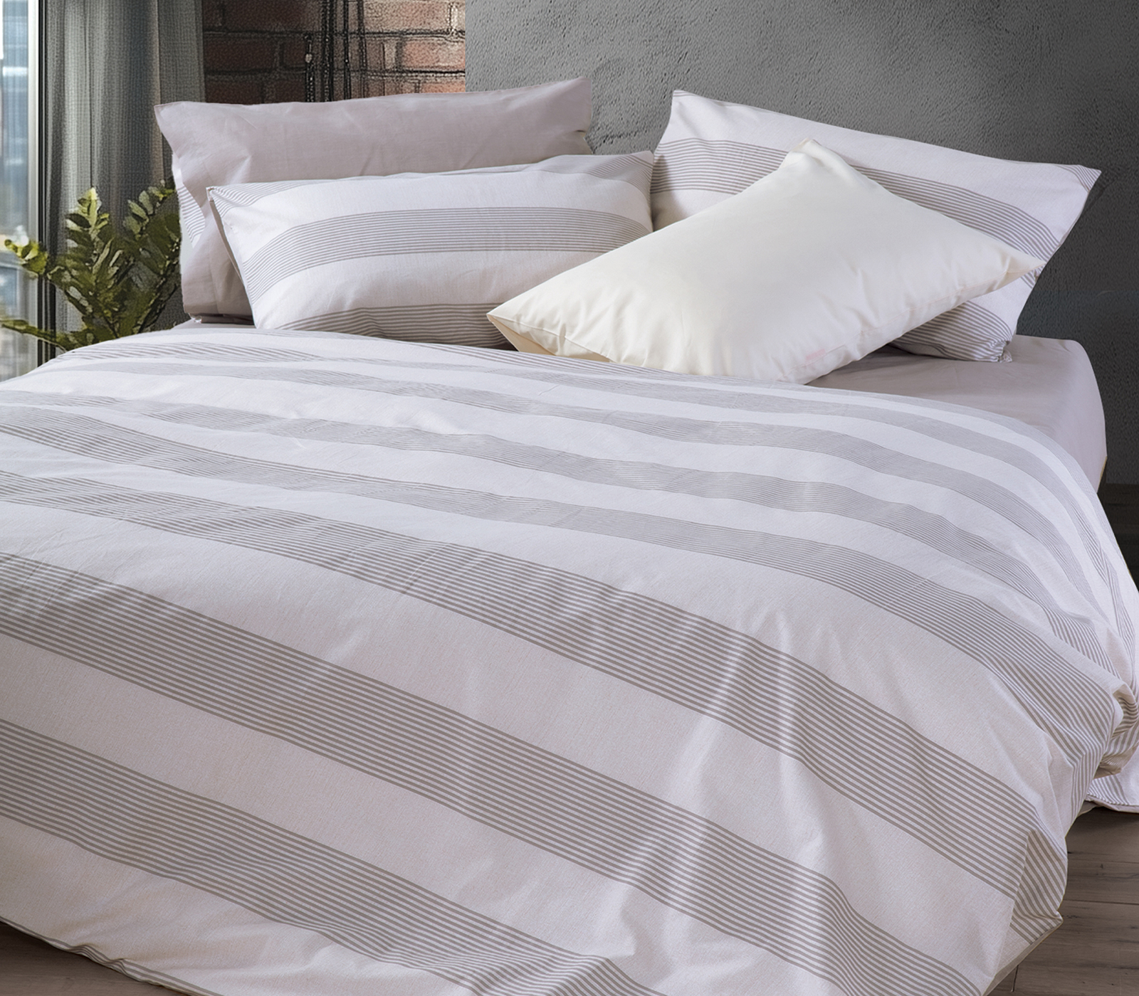 Σεντόνια King Size Nef-Nef Homeware (Σετ) Casual Stripe 270x270 (με λάστιχο) Ecru