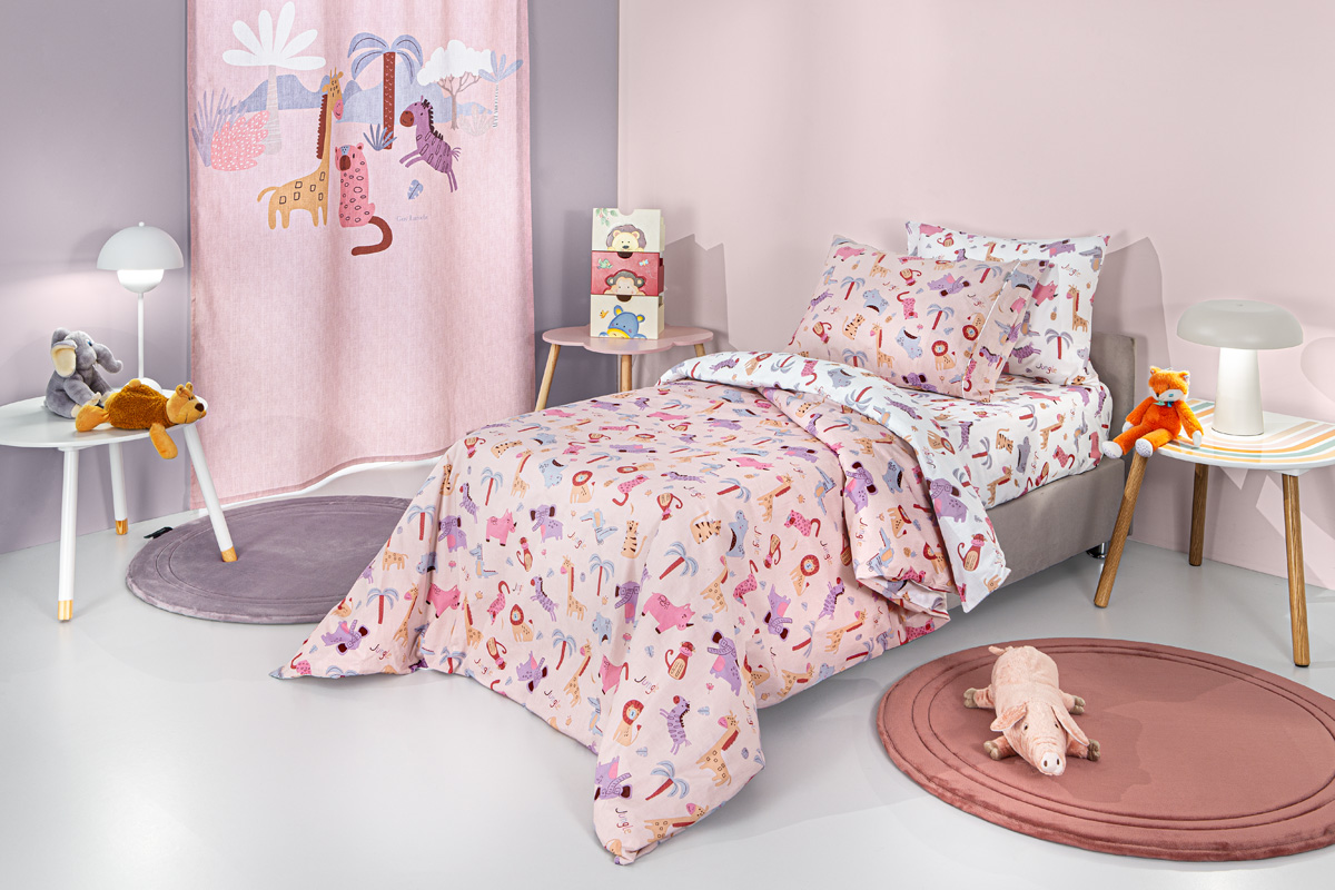 Παιδικά Σεντόνια Guy Laroche (Σετ) Jungle Pink 100X200+28 Με Λάστιχο