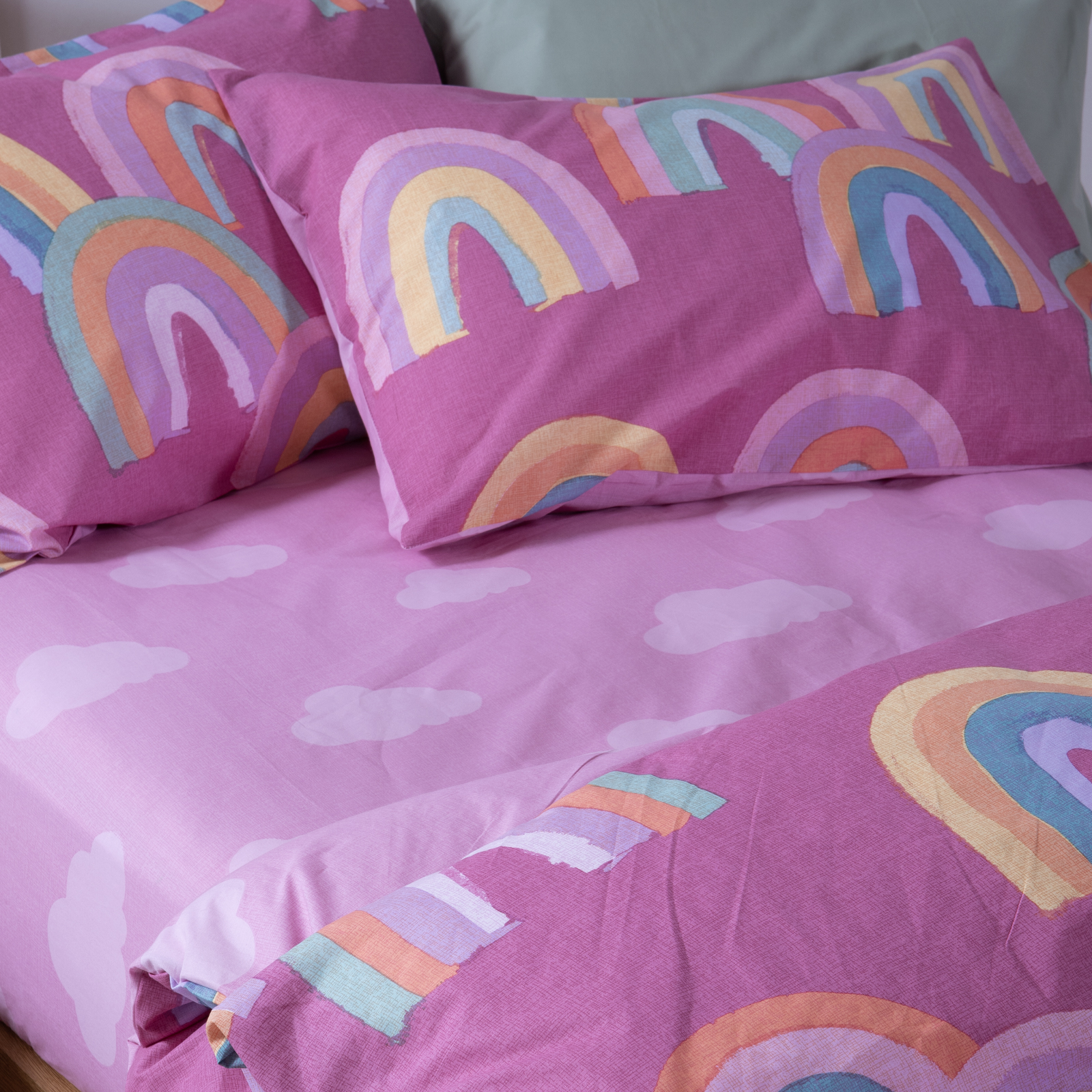 Παιδικά Σεντόνια Nef-Nef Homeware Μονά (Σετ) με Λάστιχο Raibow Mood Fuchsia 170x260 