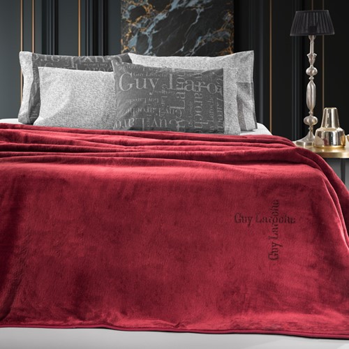 Κουβέρτα Βελουτέ Yπέρδιπλη Guy Laroche 220X240 Logo Burgundy