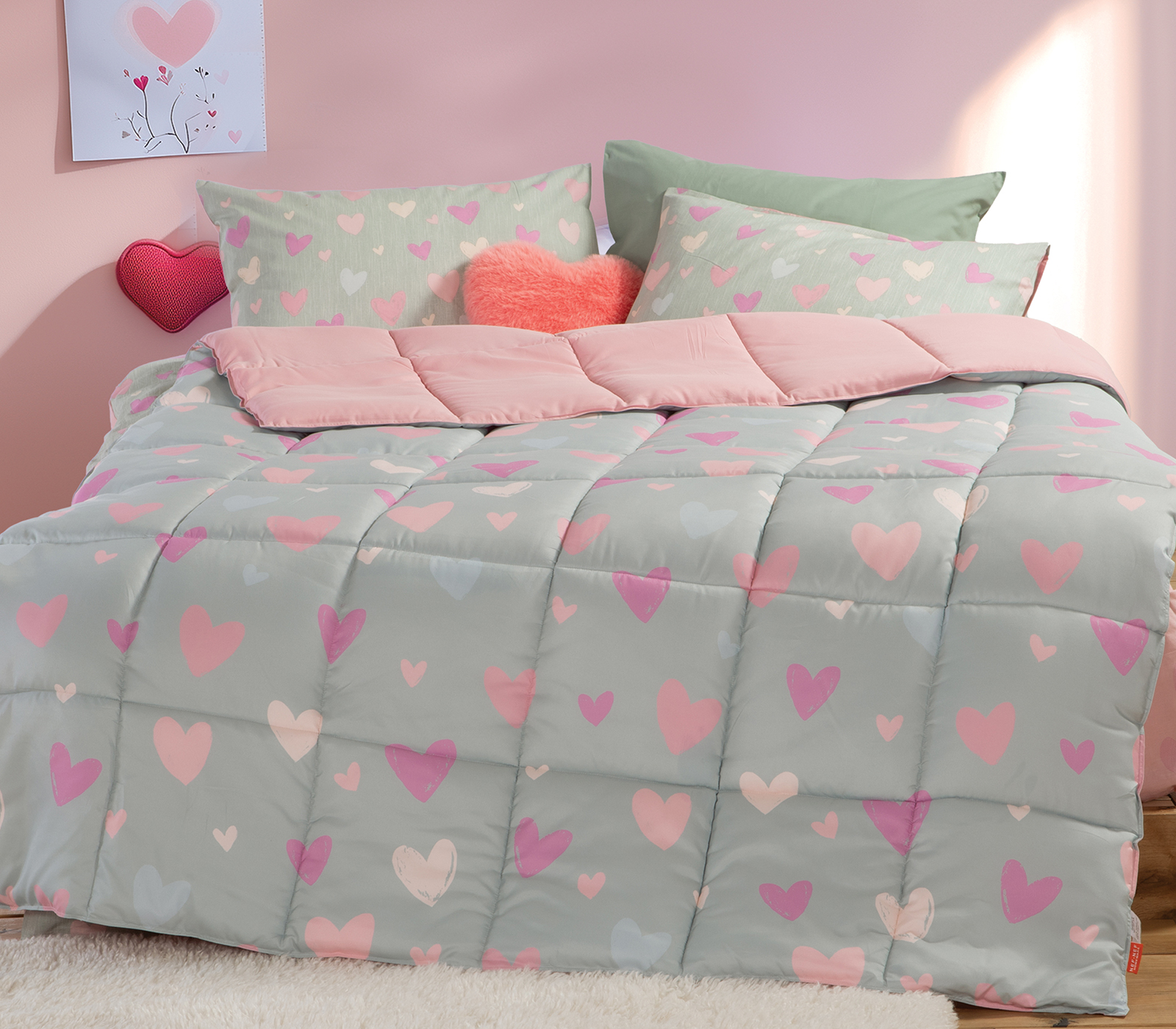 Παιδικό Πάπλωμα Nef-Nef Homeware Hearts Attact  160x220 Pink