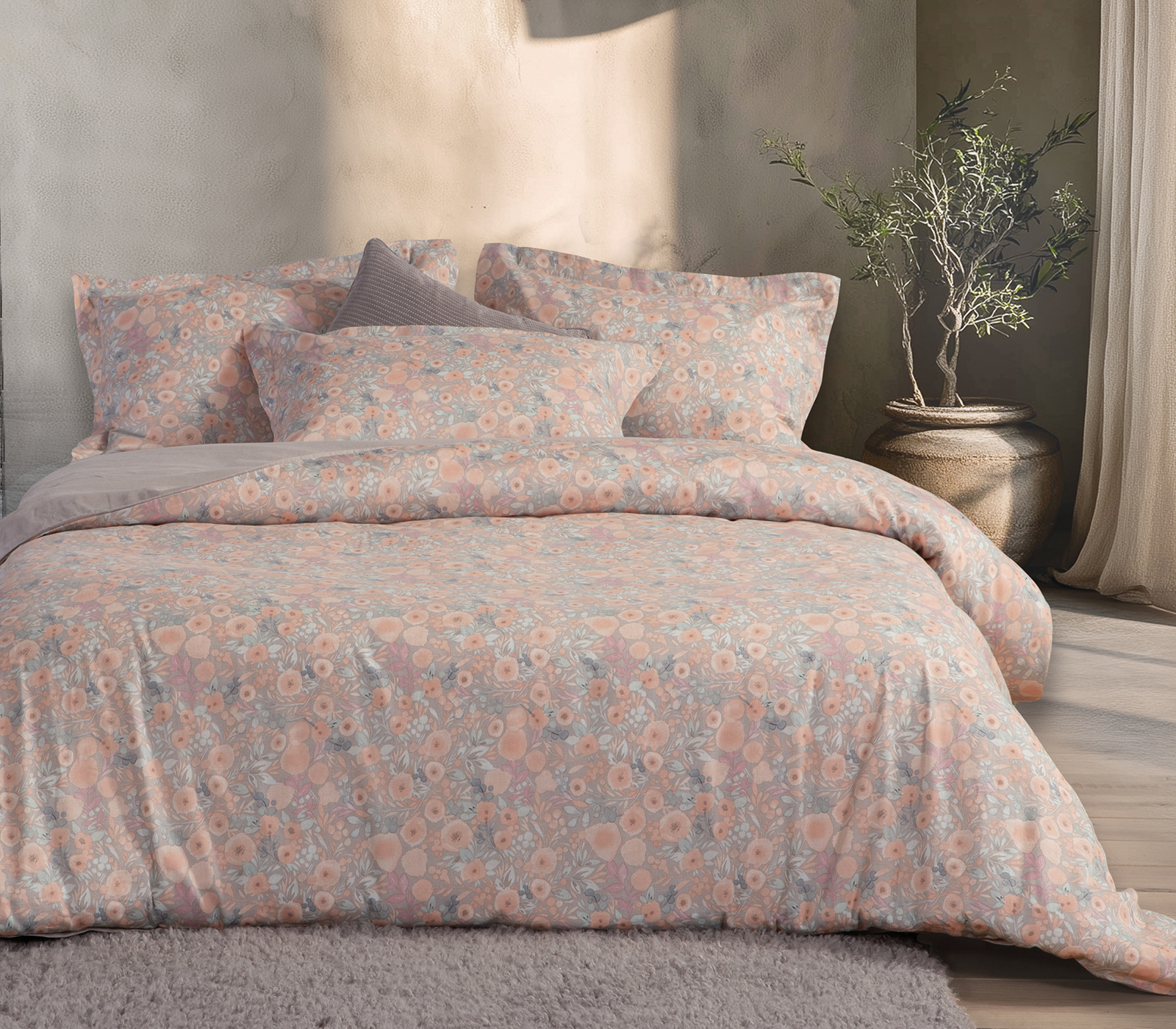 Παπλωματοθήκη Υπέρδιπλη Βαμβακοσατέν Nef-Nef Homeware (Σετ) Alystran 240x230 Grey