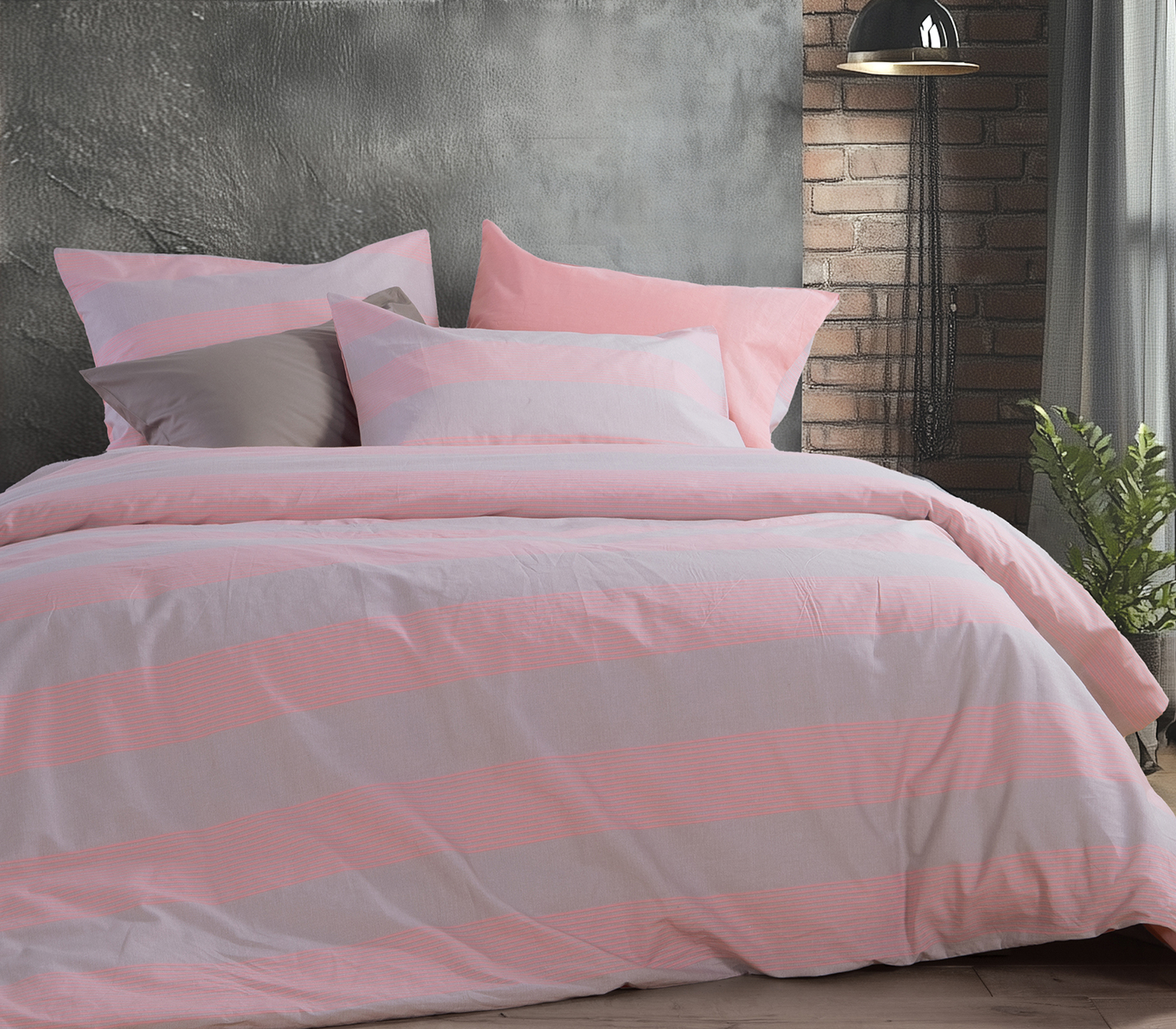 Σεντόνια King Size Nef-Nef Homeware (Σετ) Casual Stripe 270x270 (με λάστιχο) Peach