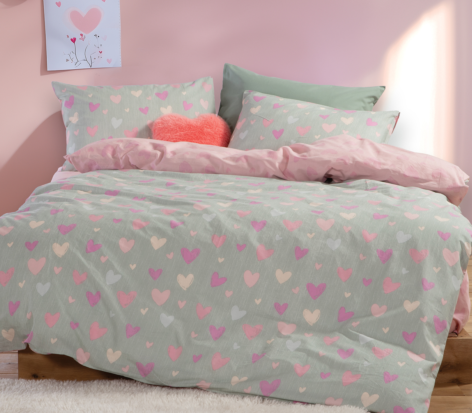 Παιδική Παπλωματοθήκη Nef-Nef Homeware (Σετ) Hearts Attack 160Χ240 Grey