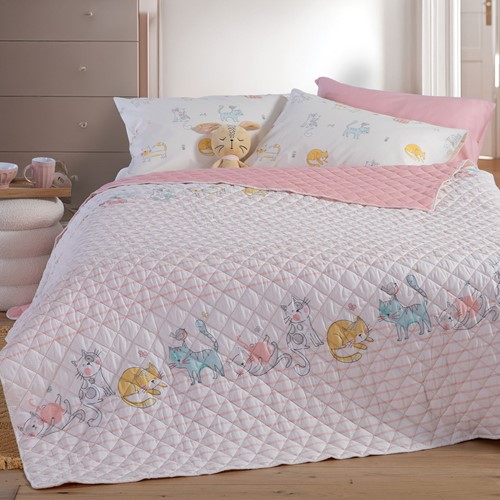 Παιδικό Κουβερλί Nef-Nef Homeware Cat Life 180X240 Ecru/Pink