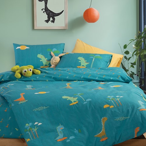 Παιδική Παπλωματοθήκη Nef-Nef Homeware (Σετ) Dinos On Wheels 160Χ240 Petrol