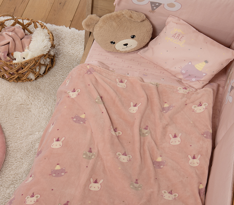 Βρεφική Κουβέρτα Κούνιας Nef-Nef Homeware Fleece Special Party 110x150 Pink