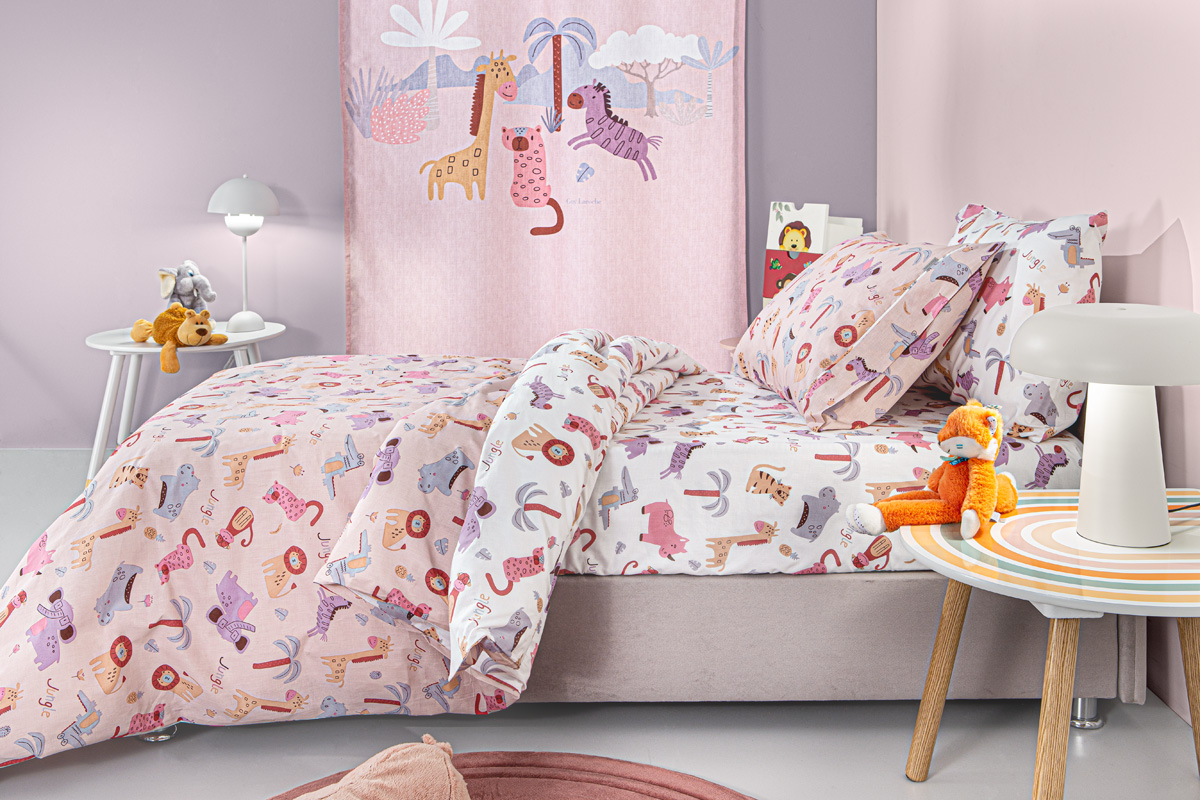 Παιδικά Σεντόνια Guy Laroche (Σετ) Jungle Pink 100X200+28 Με Λάστιχο