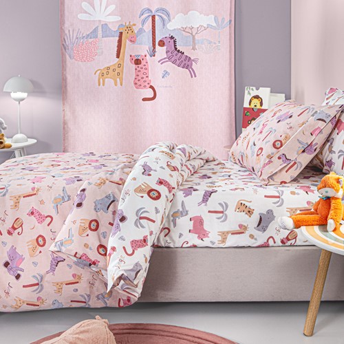 Παιδικά Σεντόνια Guy Laroche (Σετ) Jungle Pink 100X200+28 Με Λάστιχο
