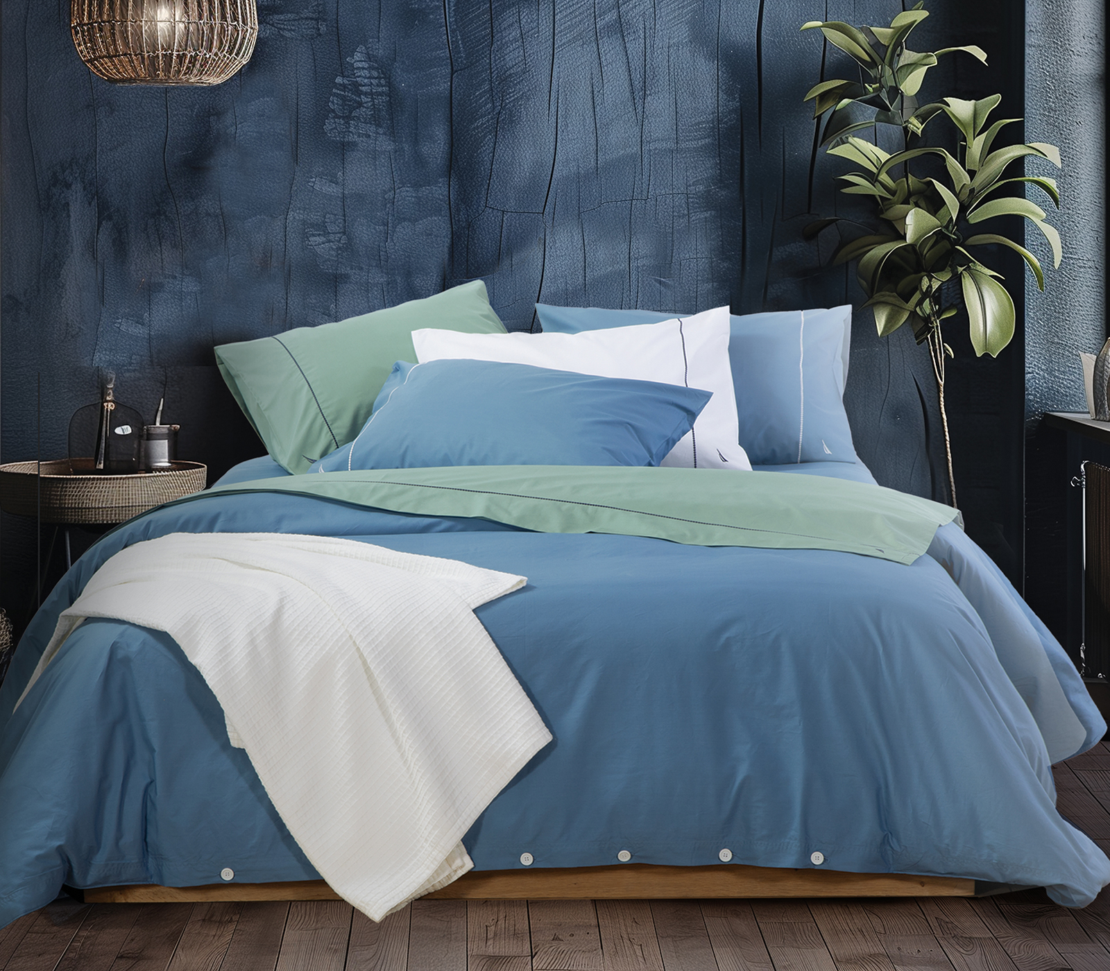 Σεντόνια Υπέρδιπλα Nef-Nef Homeware (Σετ) Nautica - Nau Wave Solid 240Χ270 Blue