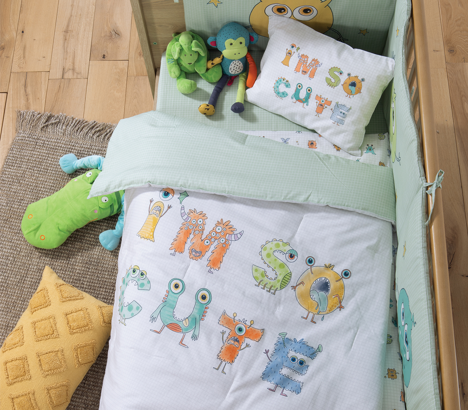Βρεφικό Κουβερλί Nef-Nef Homeware Alphabet Monster 110x140 Pistachio 