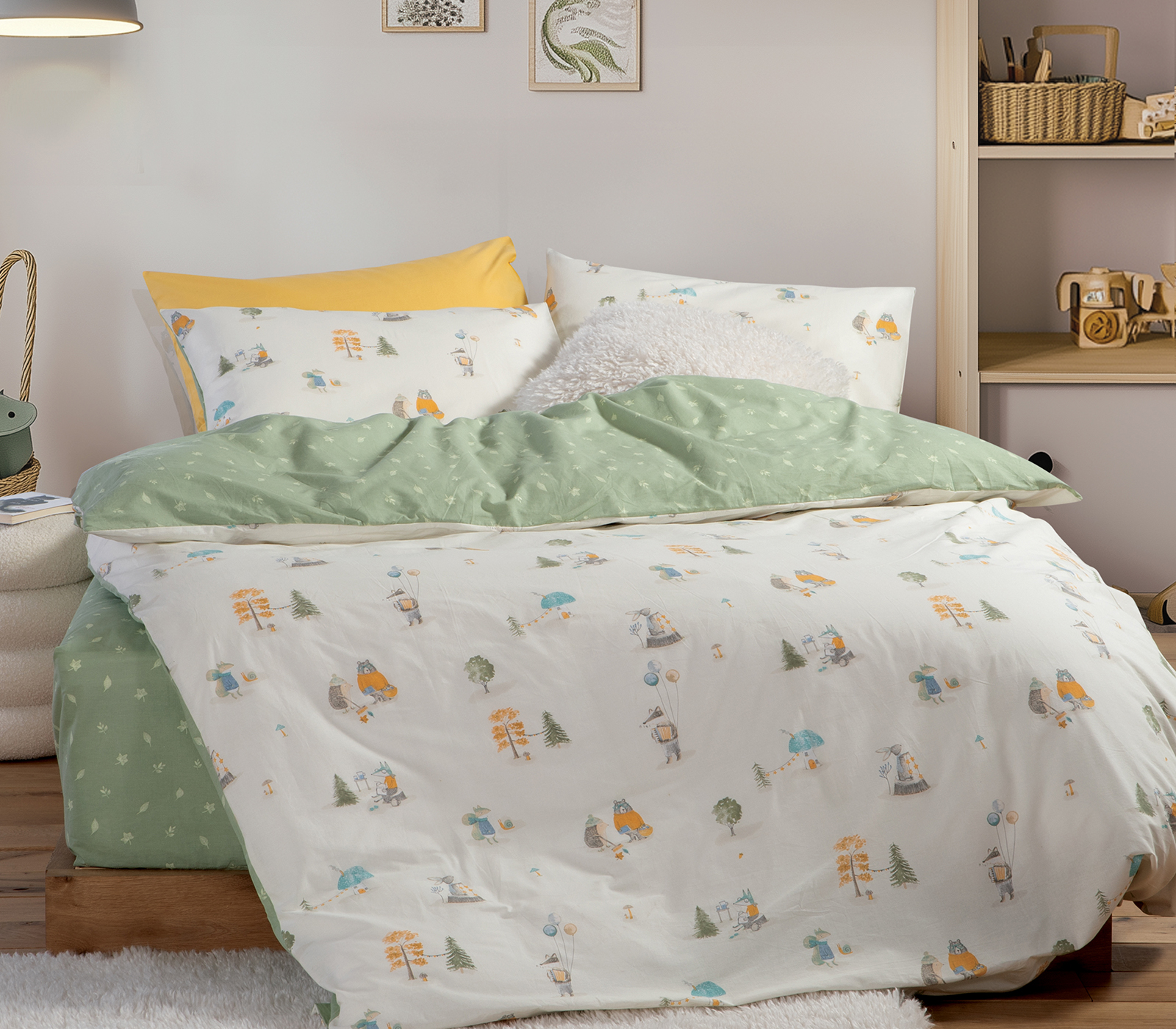 Παιδική Παπλωματοθήκη Nef-Nef Homeware (Σετ) Woodland Party 160Χ240 Ecru