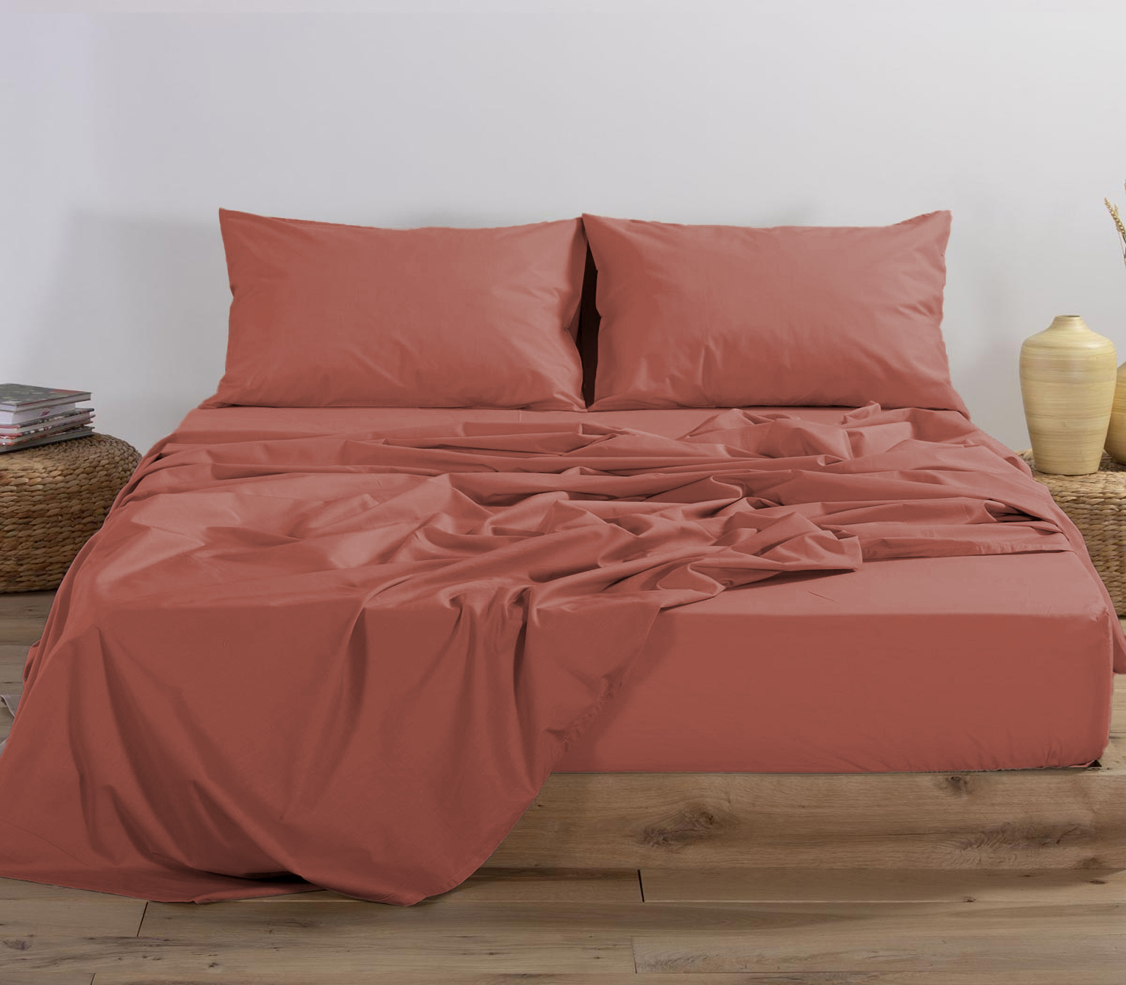  Σεντόνι Διπλό Nef-Nef Homeware Basic Με λάστιχο 140Χ200+30 Teracotta