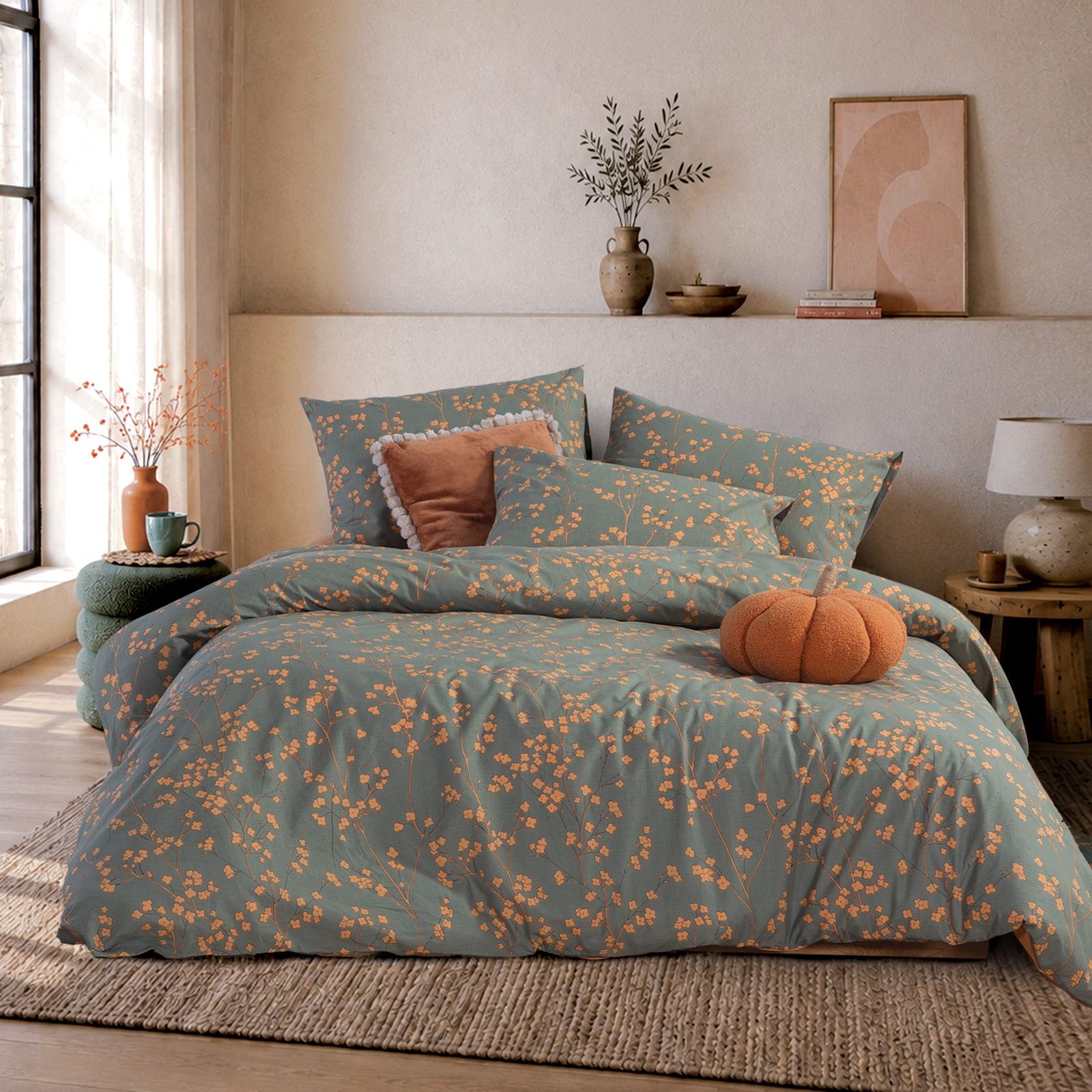 Υπέρδιπλη Παπλωματοθήκη Nef-Nef Homeware (Σετ) Βαμβακερή Floriva 240x230 Green
