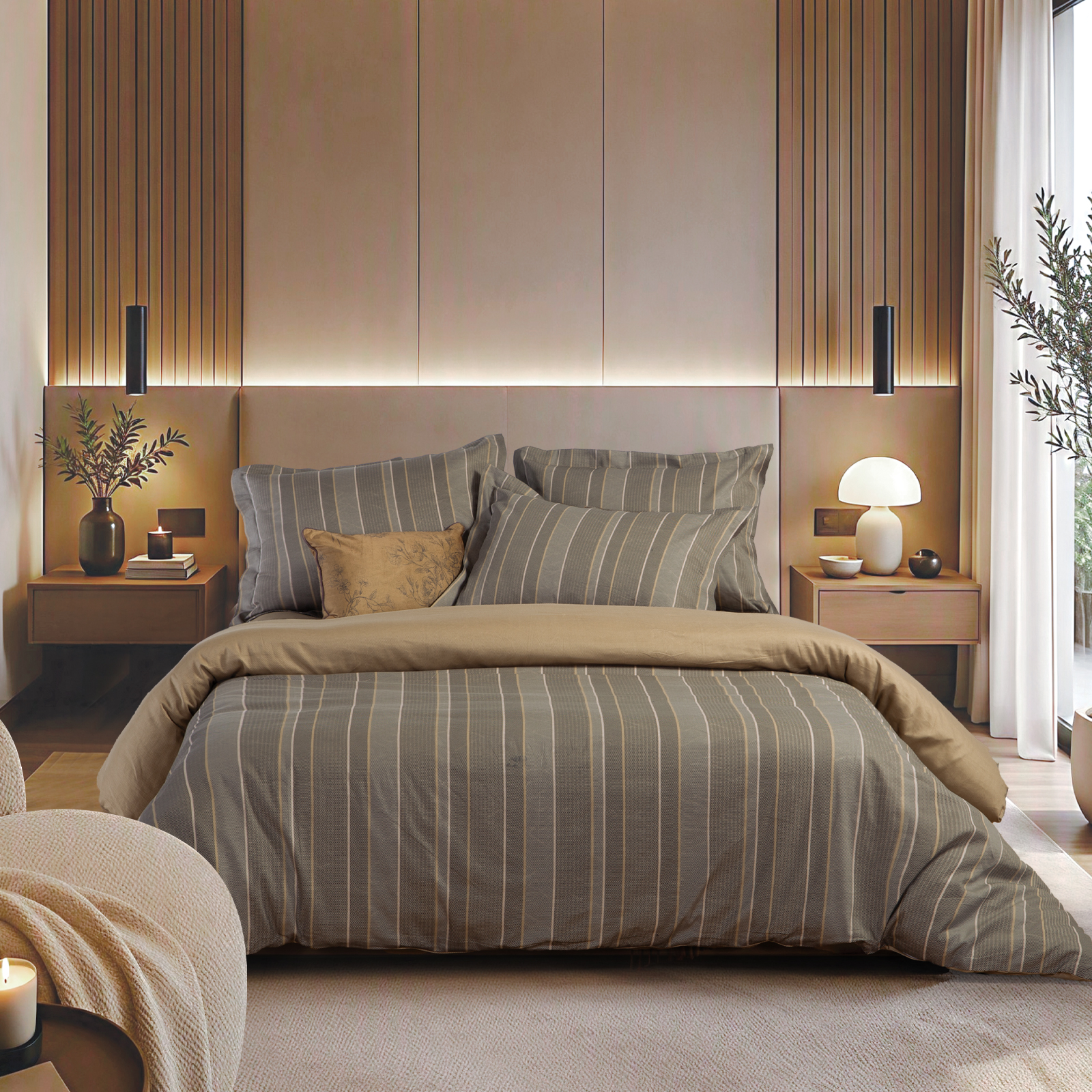 Υπέρδιπλα Σεντόνια Nef-Nef Homeware Βαμβακοσατέν (Σετ) με Λάστιχο Draft 240Χ270 D.Olive