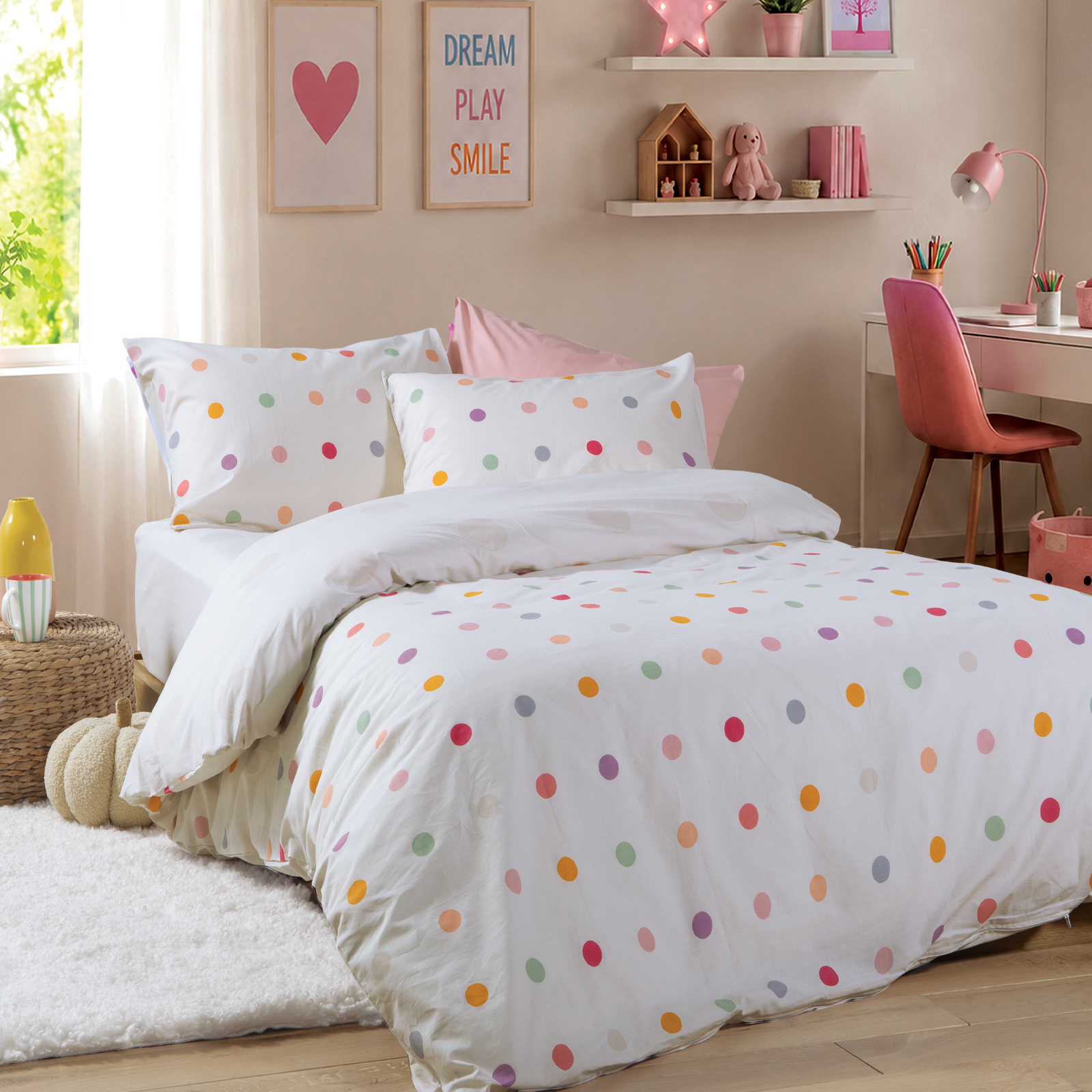 Παιδικά Σεντόνια Nef-Nef Homeware Μονά (Σετ) με Λάστιχο Dots Ecru 170x260 