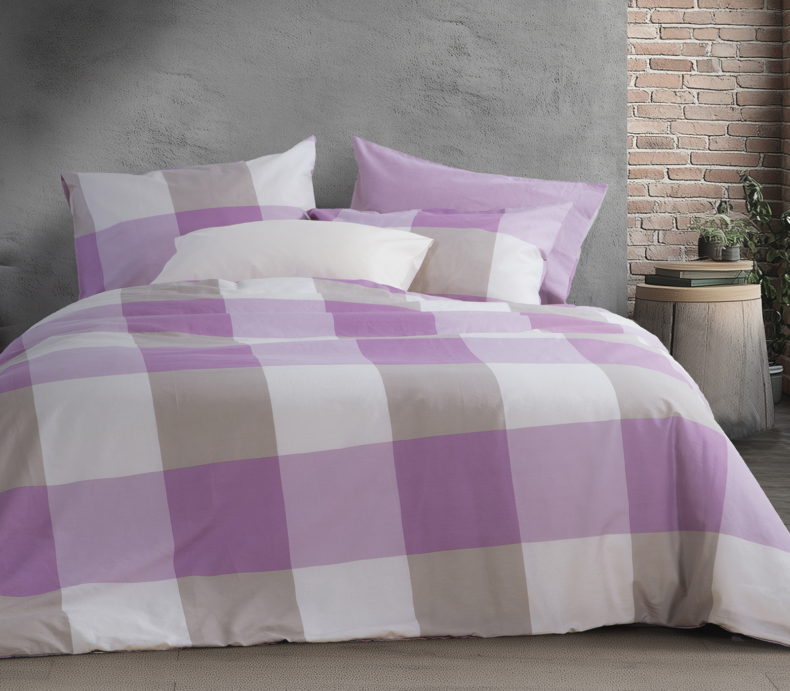 Σεντόνια Διπλά Nef-Nef Homeware (Σετ)  Casual Check 200x270 Mauve 