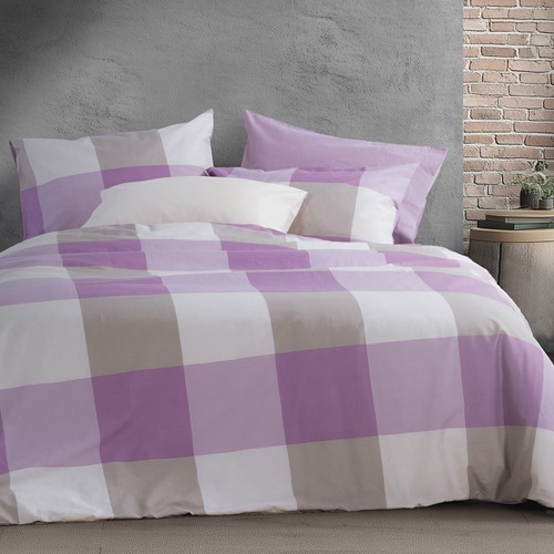 Σεντόνια Διπλά Nef-Nef Homeware (Σετ) Casual Check 200x270 Mauve