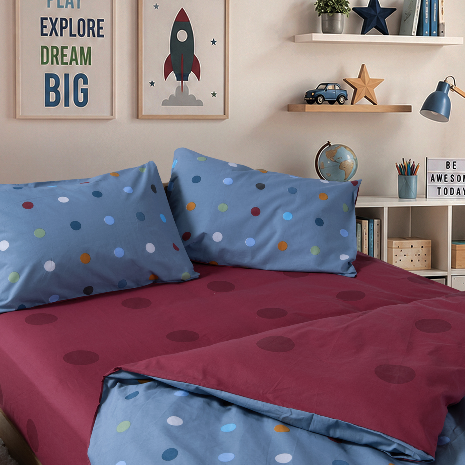 Παιδικά Σεντόνια Nef-Nef Homeware Μονά (Σετ) με Λάστιχο Dots Blue170x260 