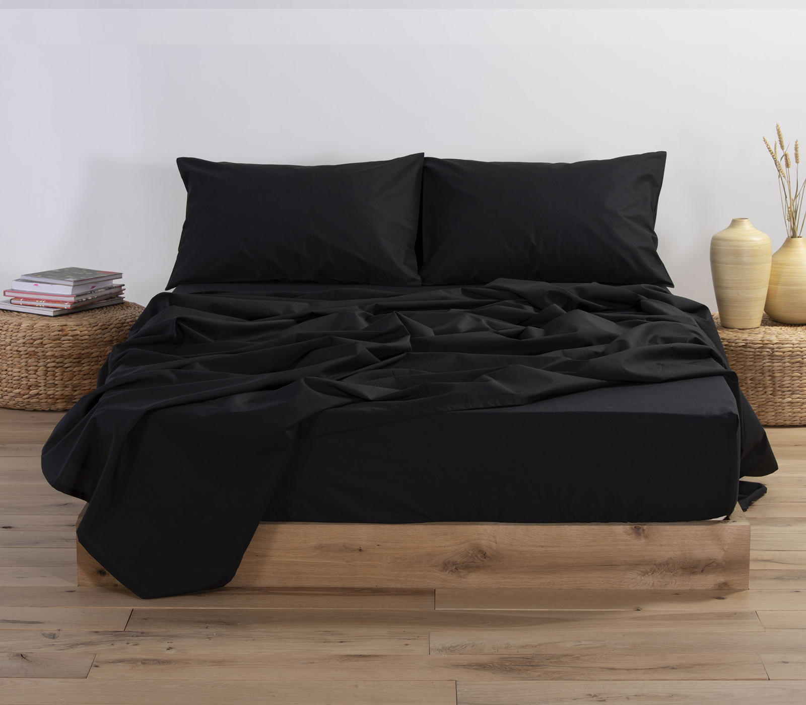  Σεντόνι Διπλό Nef-Nef Homeware Basic Με λάστιχο 140Χ200+30 Black