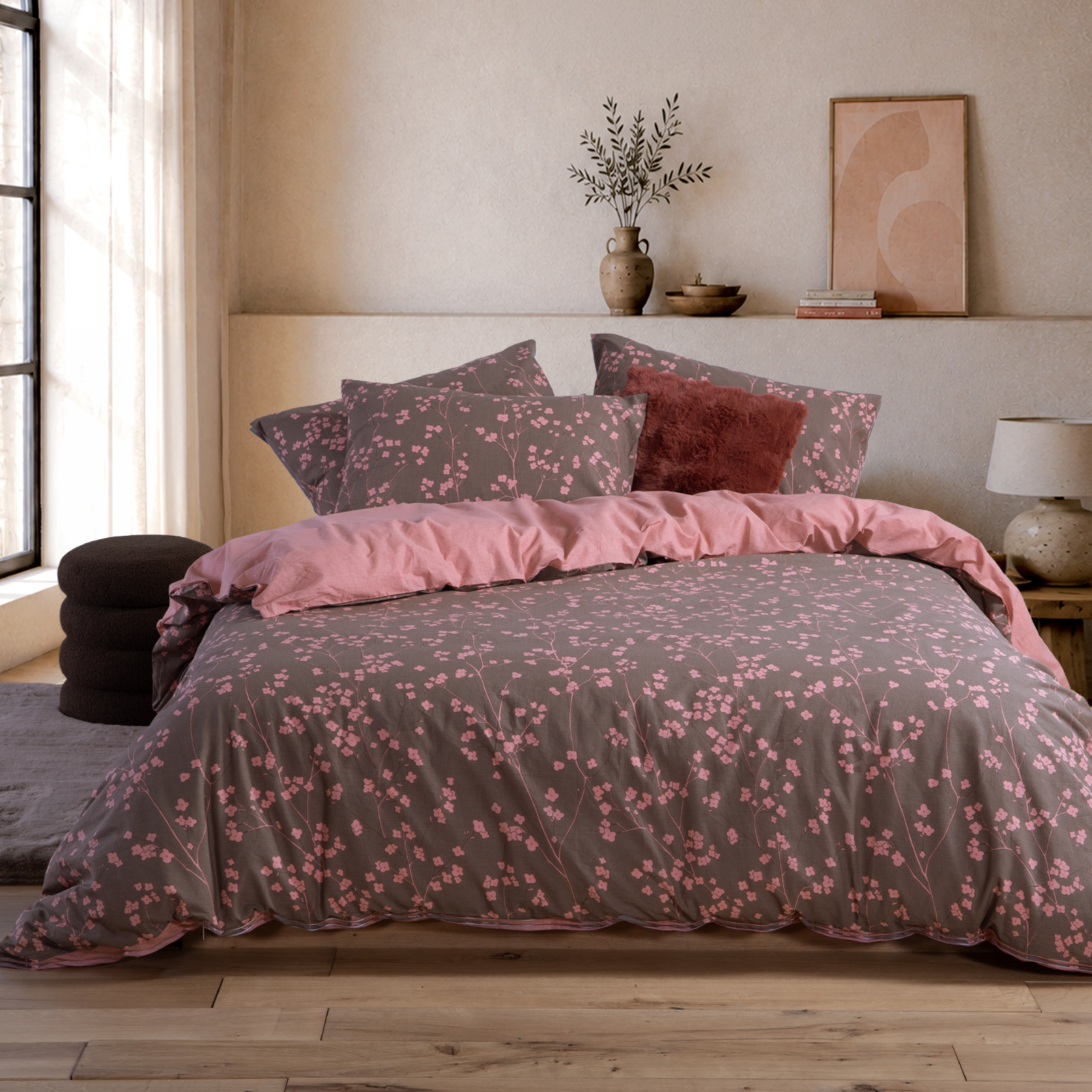 Μονή Παπλωματοθήκη Nef-Nef Homeware (Σετ) Βαμβακερή Floriva 170x240 Βrown