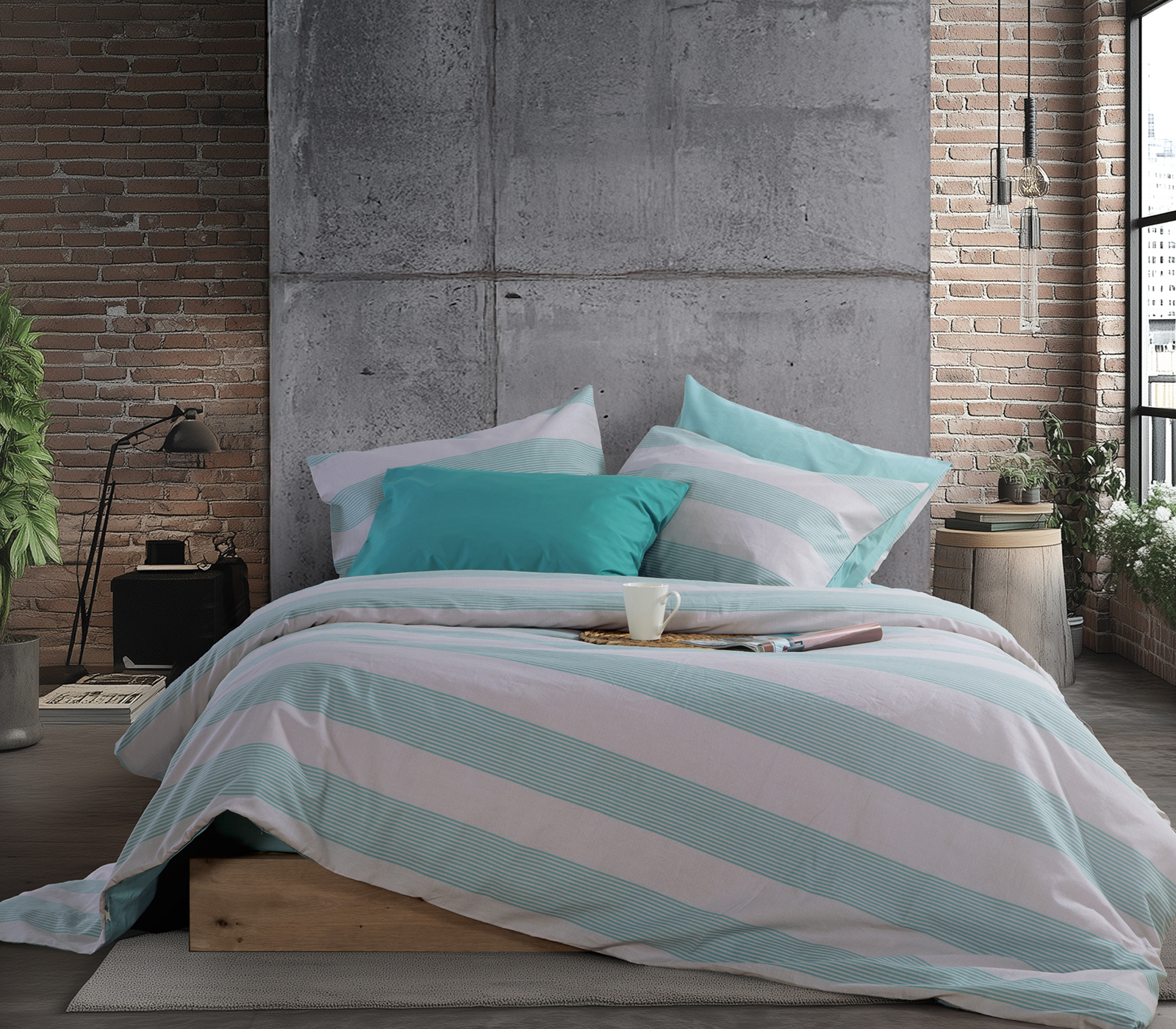 Σεντόνια King Size Nef-Nef Homeware (Σετ) Casual Stripe 270x270 (με λάστιχο) Petrol