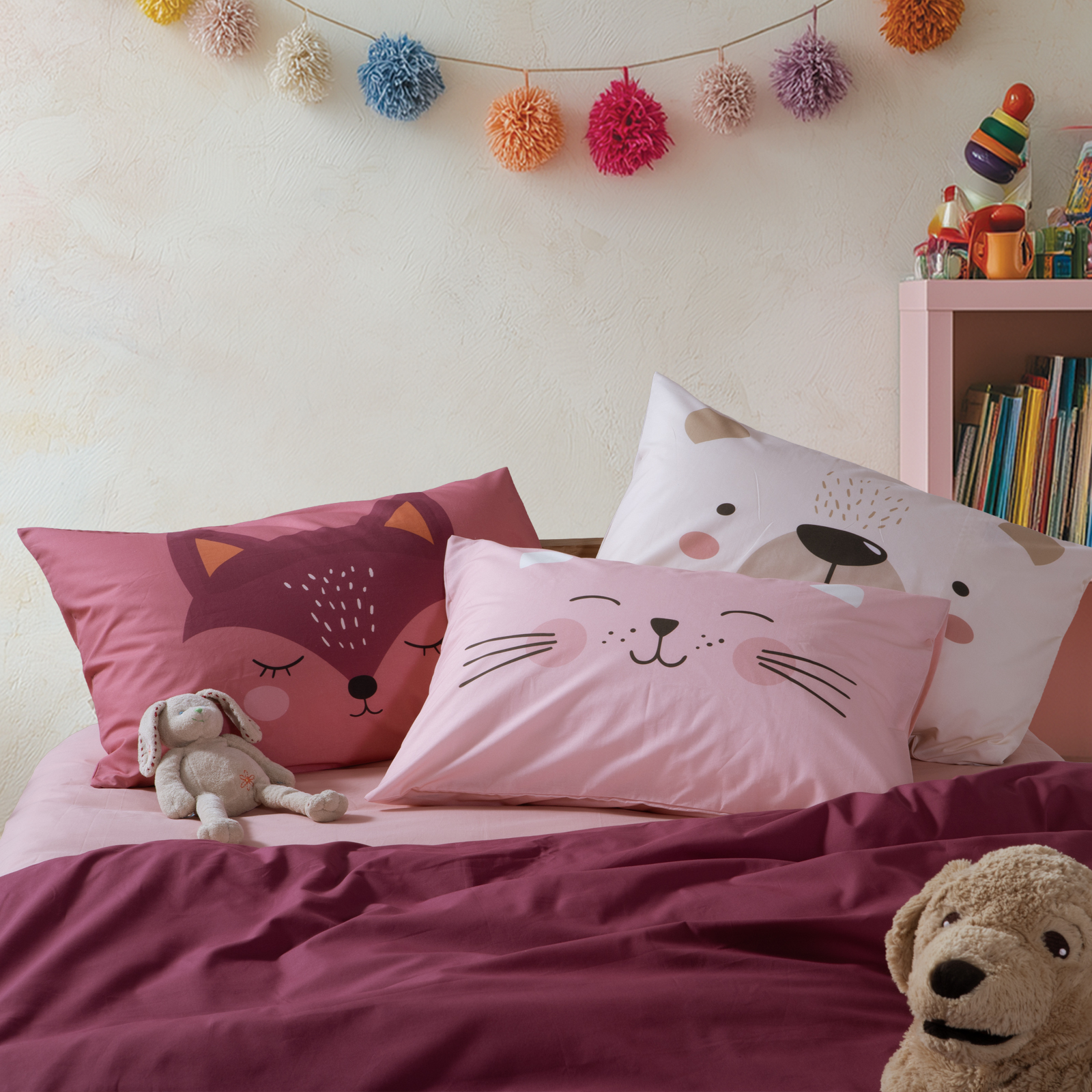 Παιδική Μαξιλαροθήκη Nef-Nef Homeware Happy Bear Ecru 