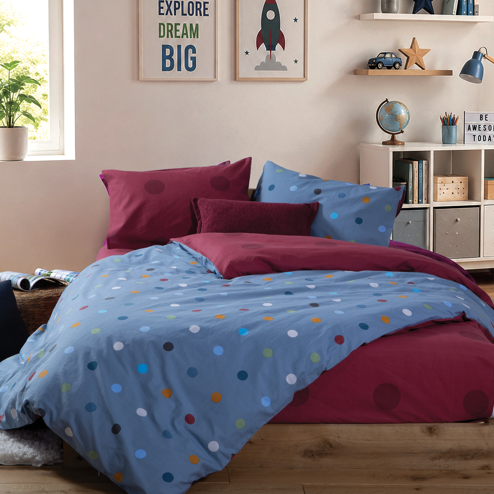Παιδικά Σεντόνια Nef-Nef Homeware Μονά (Σετ) με Λάστιχο Dots Blue170x260 