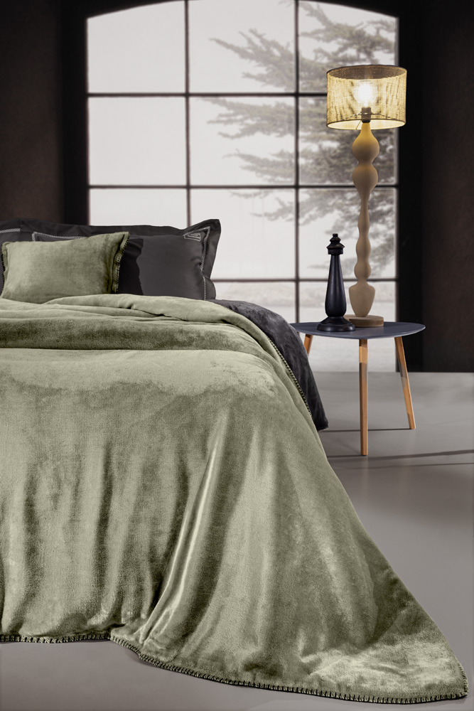 Koυβέρτα Βελούδινη Guy Laroche Μονή (Σετ) 160Χ240 Velvet Khaki
